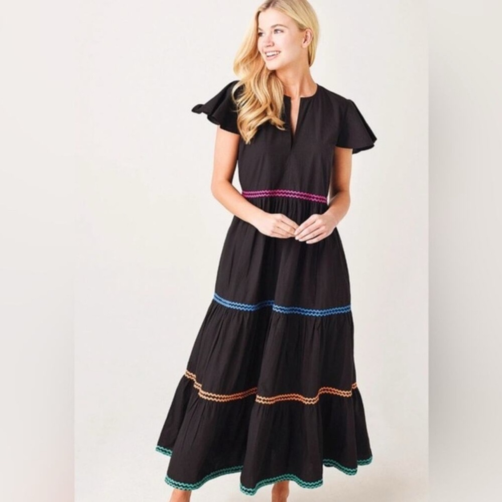 Oliphant Black Maxi Dress with Vibrant Accents